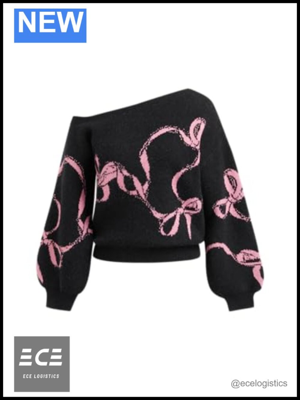 Off Shoulder Bowknot Long Sleeve Knit Pullover Sweater